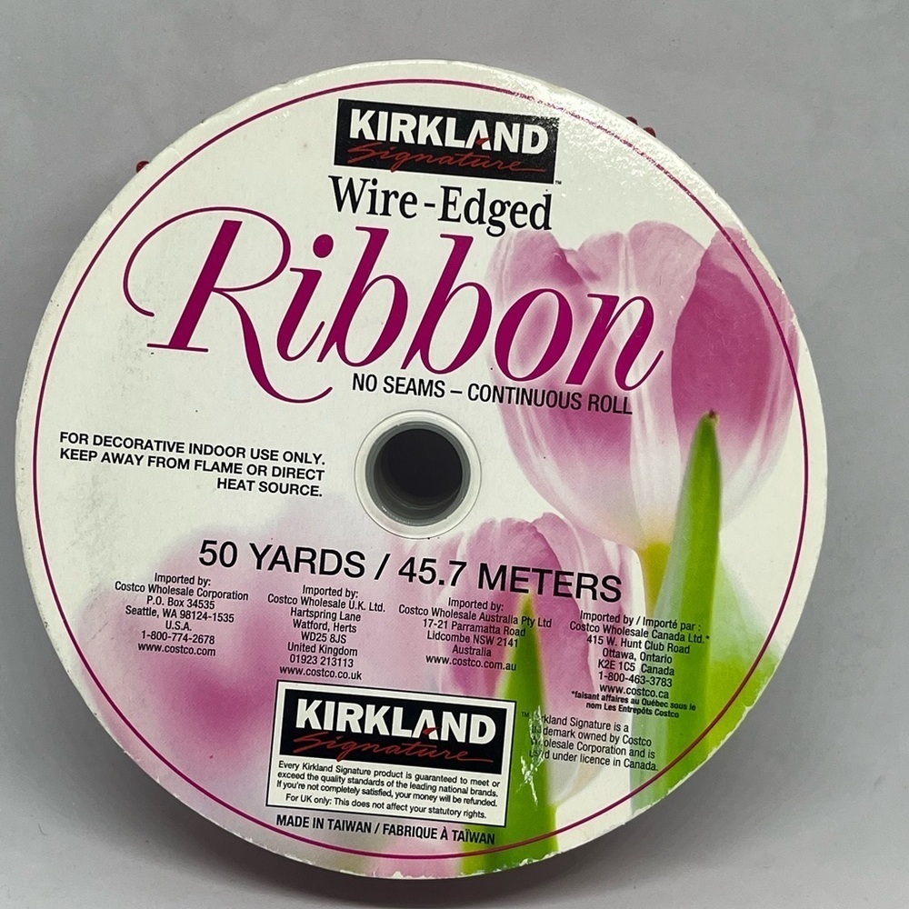 Kirkland Signature RED WIRE EDGE Ribbon, 50YARDS.